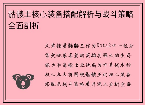 骷髅王核心装备搭配解析与战斗策略全面剖析